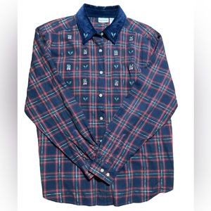 Bobbie Brooks Woman Lg 12-14 Vintage Embroidered Christmas Shirt Velvet Collar‎